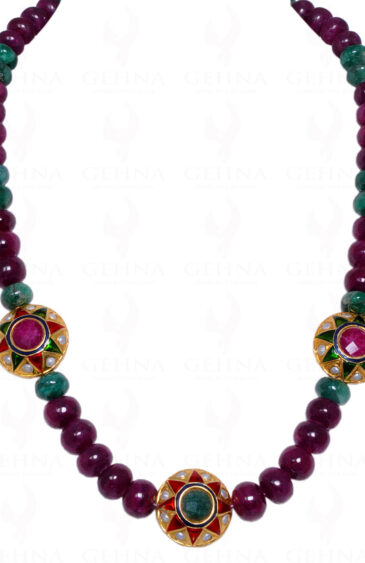 Ruby & Emerald Gemstone Round Balls With Stone Studded Roundels Ln011028