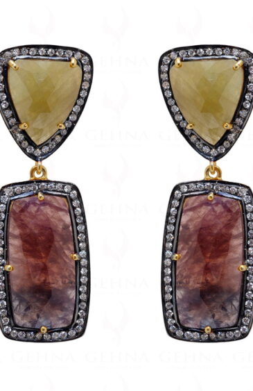 Sapphire & Bi-Color Ruby Rarest Gemstone Studded Solid Silver Earrings Se011028