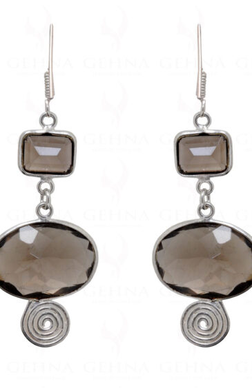 Smoky Quartz Gemstone Studded 925 Sterling Silver Earrings SE04-1028