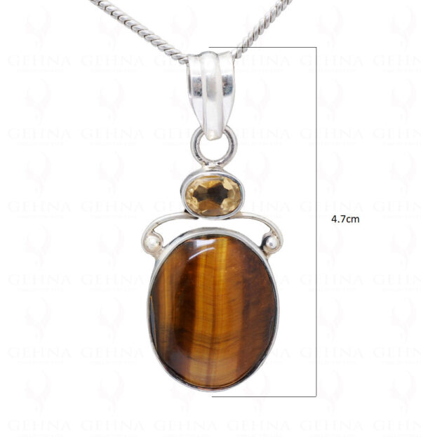 Tiger Eye & Citrine Gemstone Studded 925 Sterling Silver Pendant Sp031028