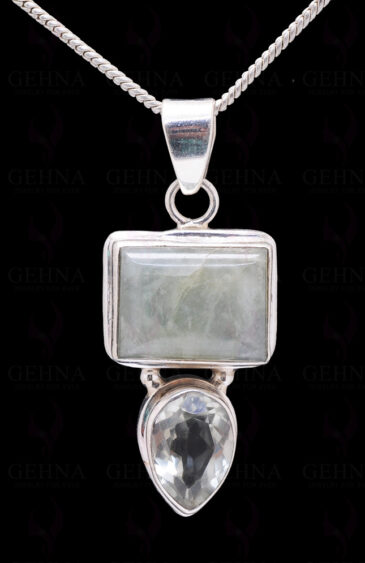 Green Amethyst & Aquamarine Gemstone 925 Sterling Silver Pendant Sp031029