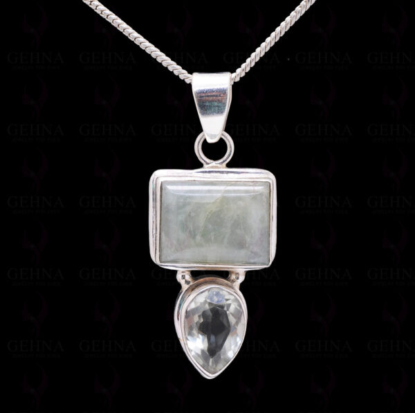 Green Amethyst & Aquamarine Gemstone 925 Sterling Silver Pendant Sp031029