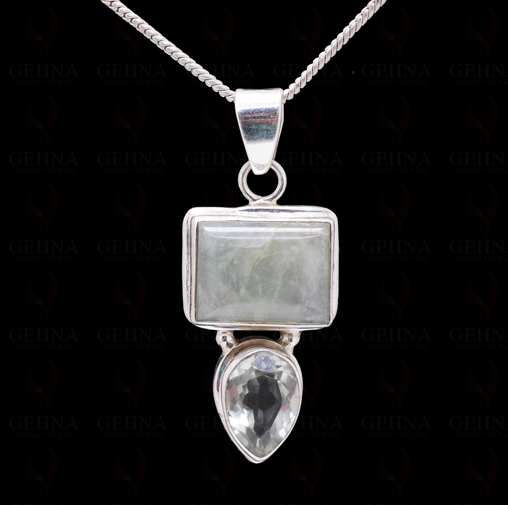 Green Amethyst & Aquamarine Gemstone 925 Sterling Silver Pendant Sp031029