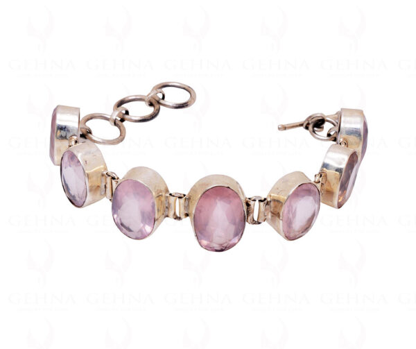 Rose Quartz Gemstone Studded 925 Sterling Solid Silver Bracelet Sb1030