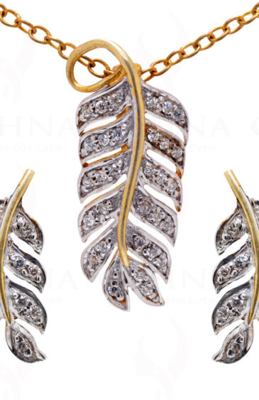 White Topaz Gemstone Studded 925 Sterling Silver Pendant & Earring Set SP04-1030
