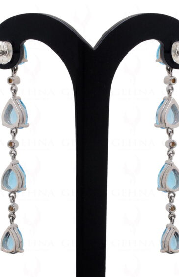 Finest Quality Blue Topaz Gemstone Studded 925 Sterling Silver Earrings Se011030