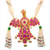Pearl, Emerald, Ruby & Sapphire Studded Eagle Shaped Necklace In Silver SN-1030