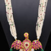 Pearl, Emerald, Ruby & Sapphire Studded Eagle Shaped Necklace In Silver SN-1030