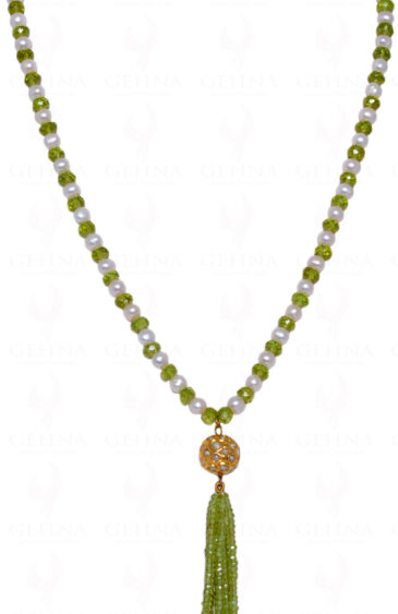 Pearl & Peridot Gemstone Bead With Pearl Studded Jadau Ball Ln011031
