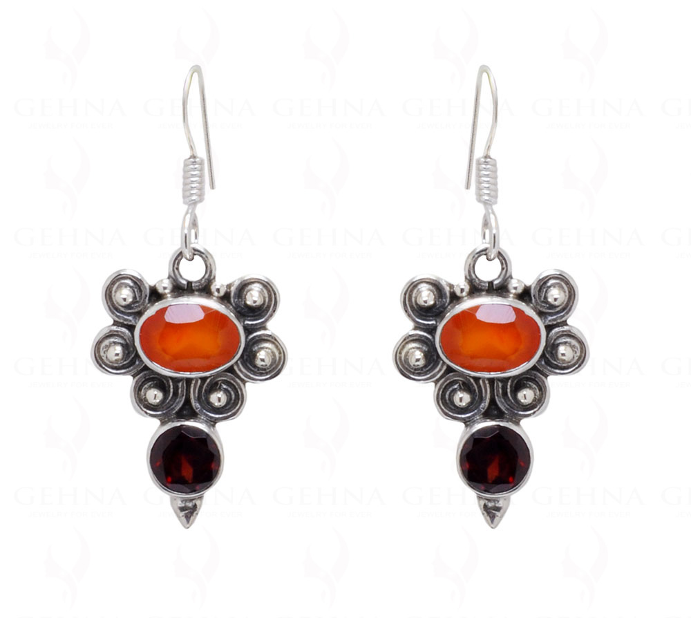 Carnelian & Red Garnet Gemstone Studded 925 Sterling Silver Earrings SE04-1031