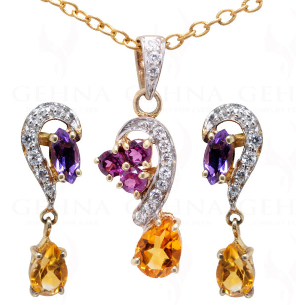 Amethyst & Topaz Gemstone 925 Sterling Sillver Pendant & Earring Set SP04-1031