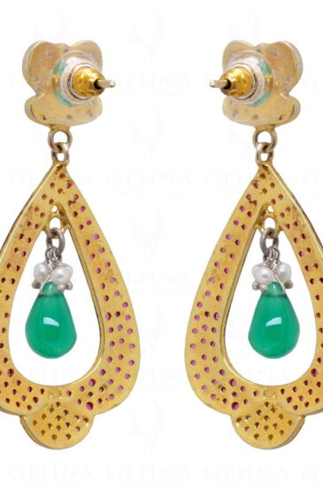 Emerald Ruby & Pearl Studded 925 Sterling Silver Earrings Se011031