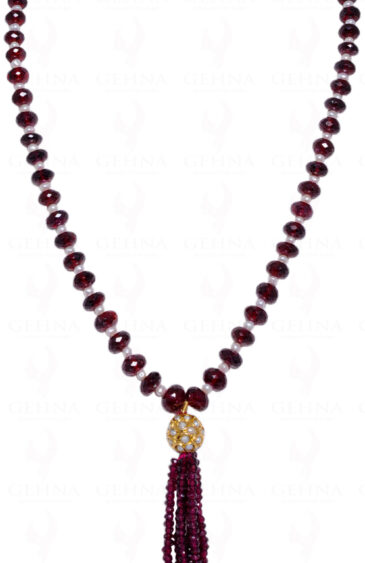 Pearl & Red Garnet Gemstone Bead With Pearl Studded Jadau Ball Ln011032