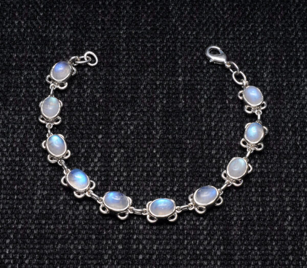 Rainbow Moonstone Gemstone Studded 925 Sterling Solid Silver Bracelet Sb1032