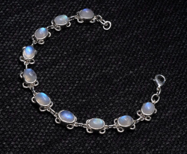 Rainbow Moonstone Gemstone Studded 925 Sterling Solid Silver Bracelet Sb1032