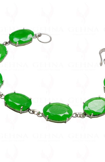 Green Jade Gemstone Studded 925 Sterling Solid Silver Bracelet Sb1033