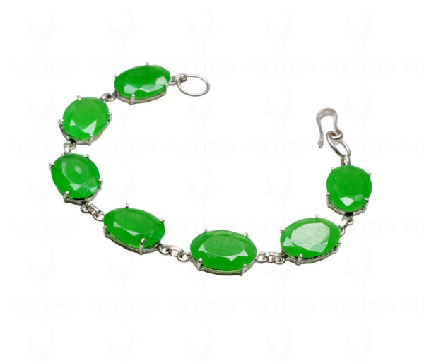 Green Jade Gemstone Studded 925 Sterling Solid Silver Bracelet Sb1033