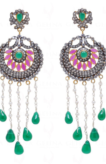 Emerald, Ruby & Multicolor Gemstone Studded 925 Silver Earrings Se011033
