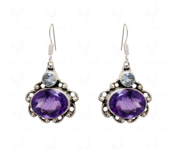 Aquamarine & Amethyst Gemstone Studded 925 Sterling Silver Earrings SE04-1033