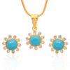 Turquoise & Topaz Gemstone Studded Flower Shaped Necklace Set In Silver SN-1033