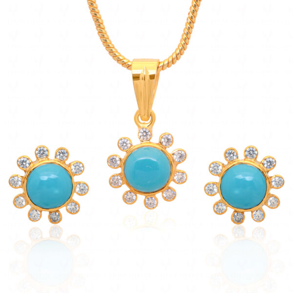Turquoise & Topaz Gemstone Studded Flower Shaped Necklace Set In Silver SN-1033