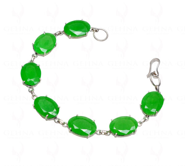 Green Jade Gemstone Studded 925 Sterling Solid Silver Bracelet Sb1033