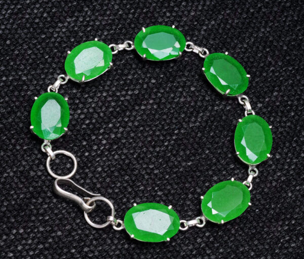 Green Jade Gemstone Studded 925 Sterling Solid Silver Bracelet Sb1033