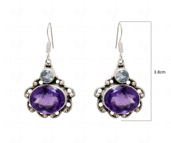 Aquamarine & Amethyst Gemstone Studded 925 Sterling Silver Earrings SE04-1033