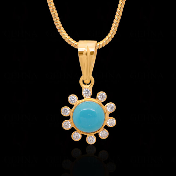 Turquoise & Topaz Gemstone Studded Flower Shaped Necklace Set In Silver SN-1033