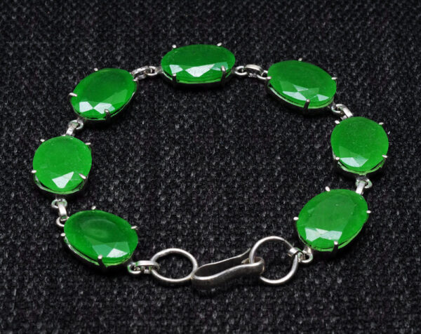 Green Jade Gemstone Studded 925 Sterling Solid Silver Bracelet Sb1033