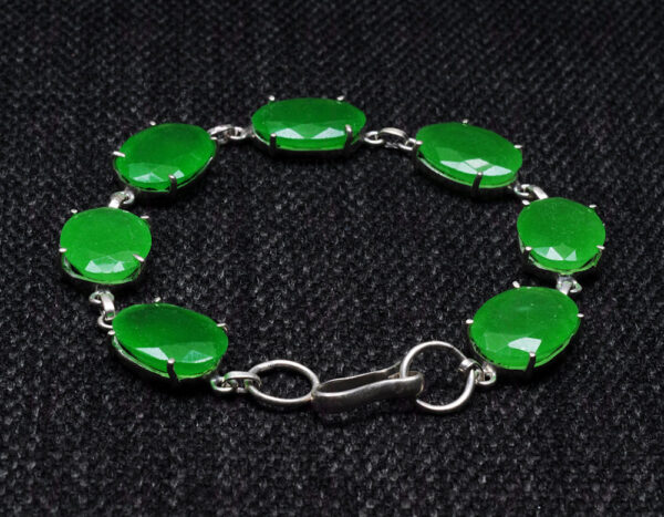 Green Jade Gemstone Studded 925 Sterling Solid Silver Bracelet Sb1033