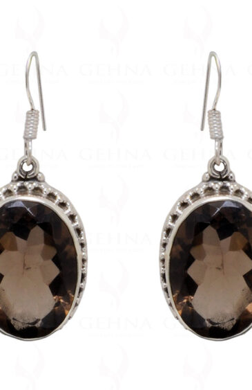 Smoky Quartz Oval Shaped Gemstone Studded 925 Sterling Silver Earrings SE04-1034