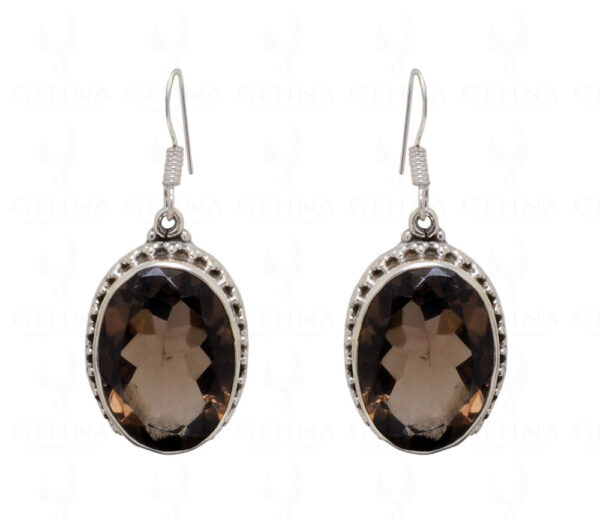 Smoky Quartz Oval Shaped Gemstone Studded 925 Sterling Silver Earrings SE04-1034