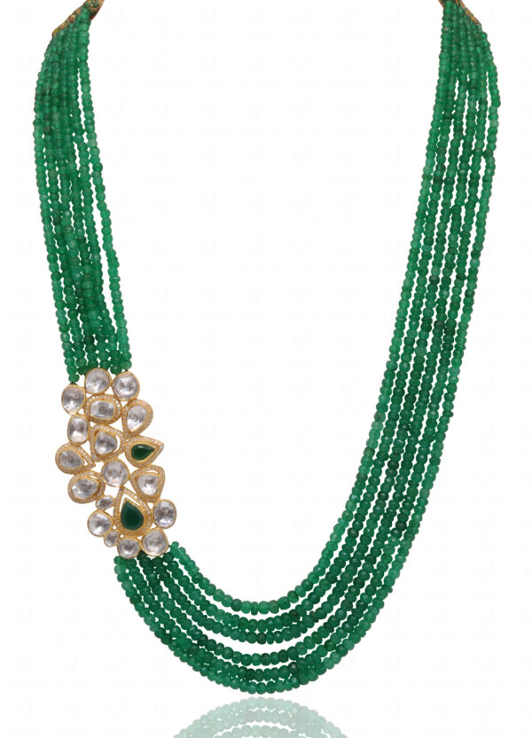 Emerald & White Sapphire Pendant With 6 Rows Emerald Faceted Beads SN-1034