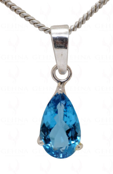London Blue Color Blue Topaz Pear Shape Gemstone 925 Silver Pendant SP02-1034