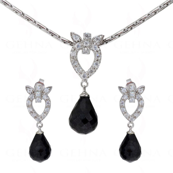 Black Spinel & Topaz Gemstone Studded 925 Sterling Silver Pendant Set SP04-1034