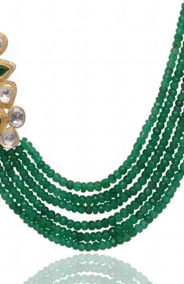 Emerald & White Sapphire Pendant With 6 Rows Emerald Faceted Beads SN-1034