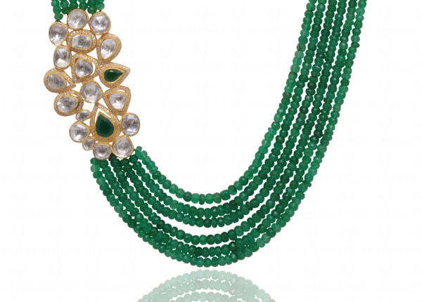 Emerald & White Sapphire Pendant With 6 Rows Emerald Faceted Beads SN-1034