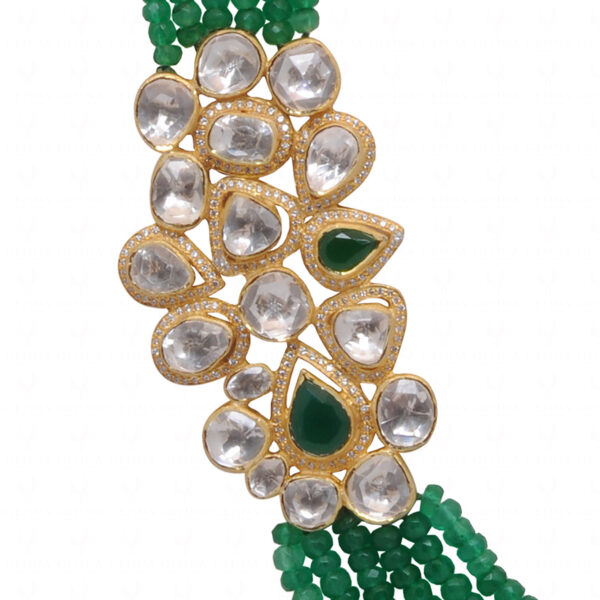 Emerald & White Sapphire Pendant With 6 Rows Emerald Faceted Beads SN-1034