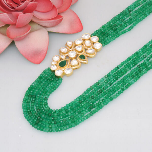 Emerald & White Sapphire Pendant With 6 Rows Emerald Faceted Beads SN-1034
