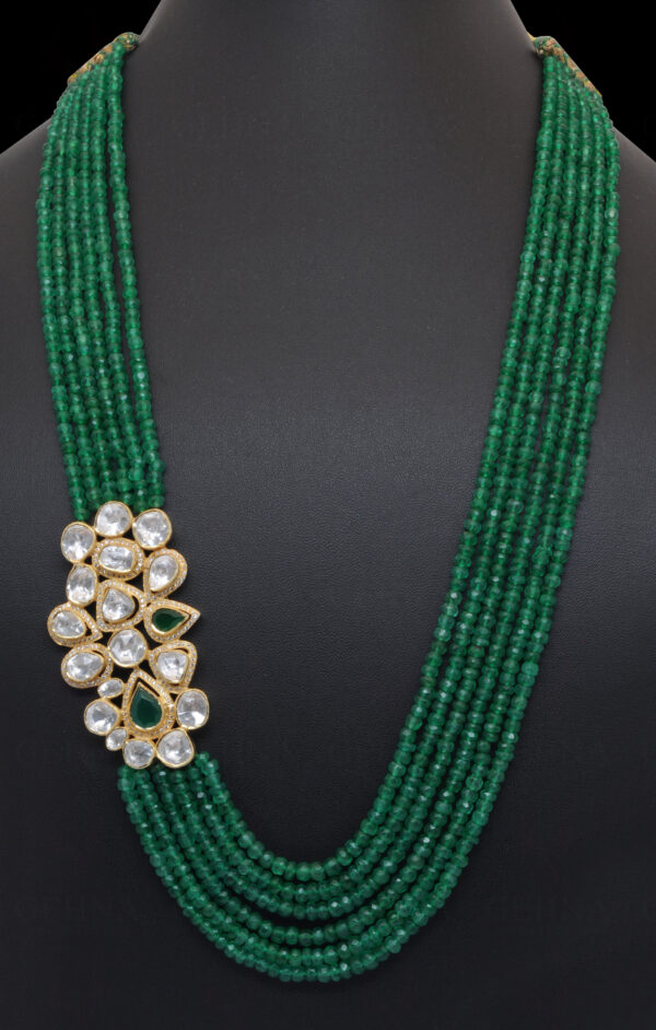 Emerald & White Sapphire Pendant With 6 Rows Emerald Faceted Beads SN-1034