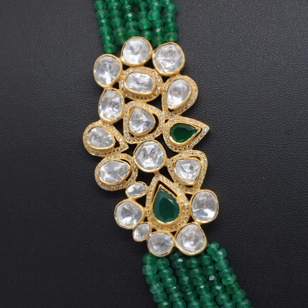 Emerald & White Sapphire Pendant With 6 Rows Emerald Faceted Beads SN-1034