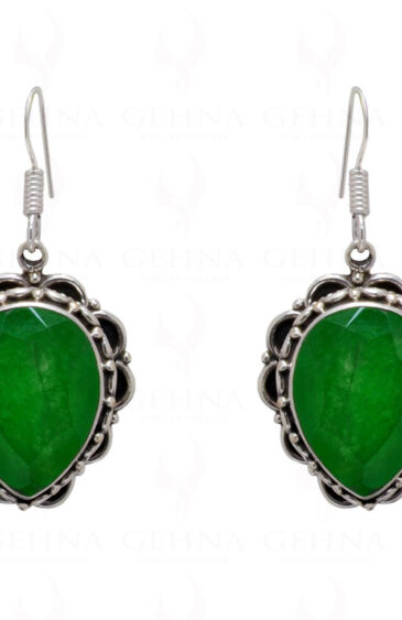 Green Jade Pear Shaped Gemstone Studded 925 Sterling Silver Earrings SE04-1035