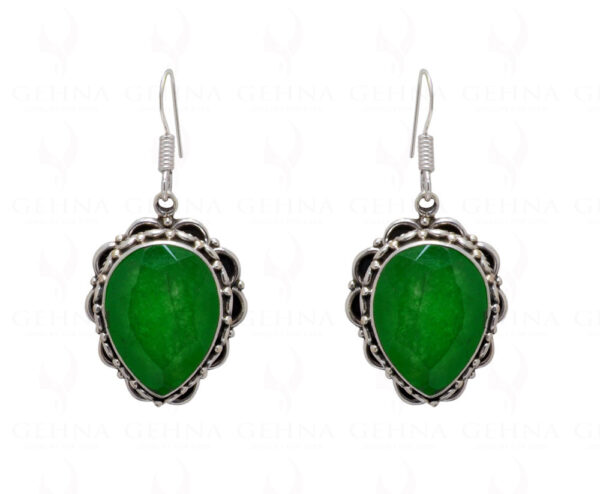 Green Jade Pear Shaped Gemstone Studded 925 Sterling Silver Earrings SE04-1035