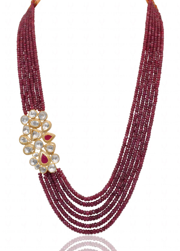 Ruby & White Sapphire Pendant With 6 Rows Emerald Faceted Beads SN-1035