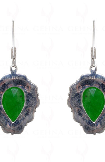 Green Jade Pear Shaped Gemstone Studded 925 Sterling Silver Earrings SE04-1035