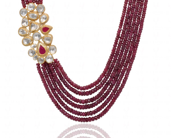 Ruby & White Sapphire Pendant With 6 Rows Emerald Faceted Beads SN-1035