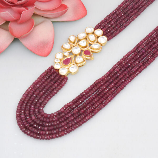 Ruby & White Sapphire Pendant With 6 Rows Emerald Faceted Beads SN-1035
