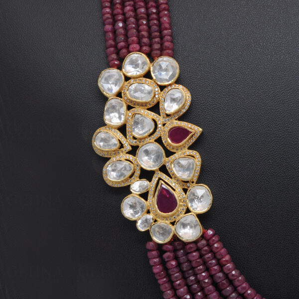 Ruby & White Sapphire Pendant With 6 Rows Emerald Faceted Beads SN-1035