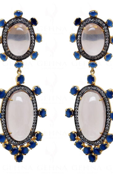 Iolite & Morganite Gemstone Studded 925 Sterling Silver Earrings Se011036